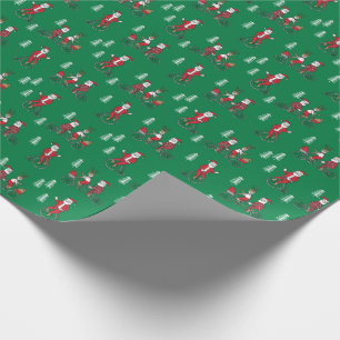 Papier Cadeau Père Noël à bicyclettes de mignons enfants vert