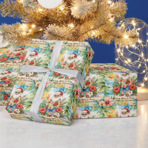 Papier Cadeau PÈRE NOËL à la plage d'Hawaï pour Noël