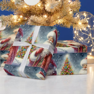 Papier Cadeau Père Noël à l'aquarelle vintage