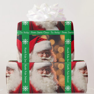 Papier Cadeau Père Noël Ajouter Garçon Fille Nom Noël Vert