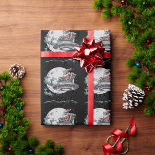 Papier Cadeau Père Noël Alien UFO Vintage Cryptide de Noël 