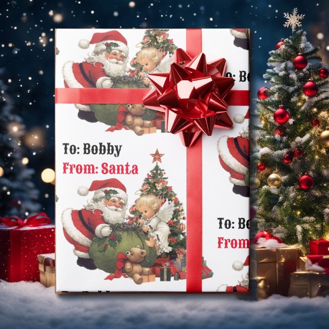 Papier Cadeau Père Noël & Ange Personnaliser Nom Noël (Créateur téléchargé)