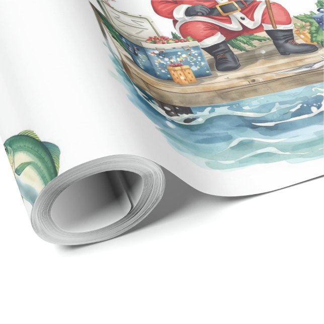 Papier Cadeau Père Noël assis pêche Noël (Coin rond)