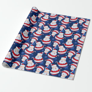 Papier Cadeau Père Noël avec Canne de Bonbon