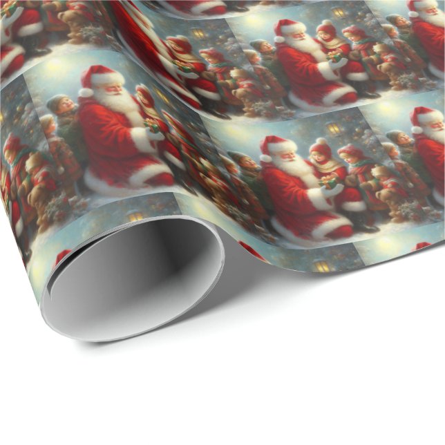 Papier Cadeau Père Noël avec des enfants 2 (Coin rond)