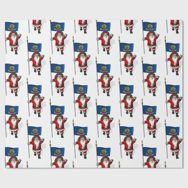 Papier Cadeau Père Noël Avec Drapeau De L'Idaho (Plat)