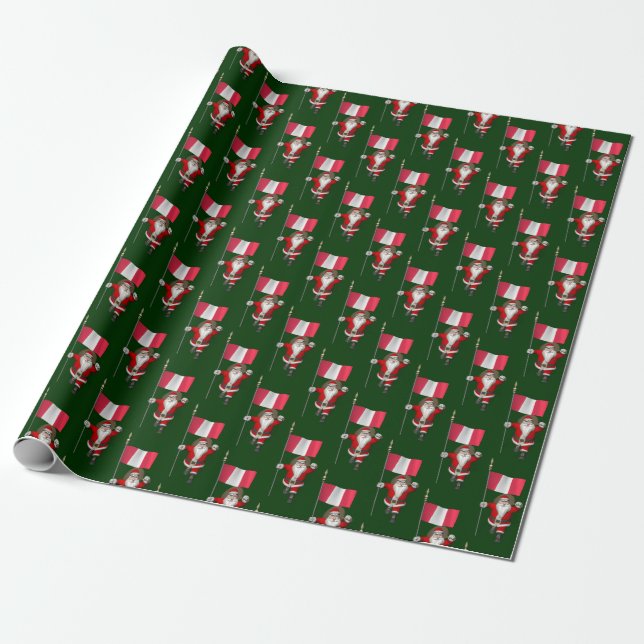 Papier Cadeau Père Noël Avec Drapeau Du Pérou (Déroulé)