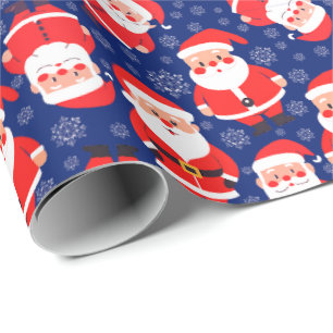 Papier Cadeau Père Noël Avec Flammes De Neige   Navy Blue Père N
