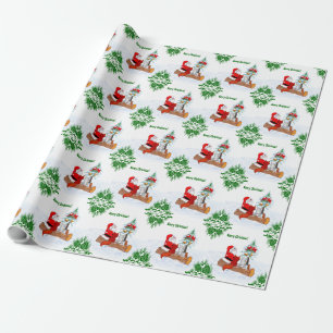 Papier Cadeau Père Noël avec lapin renard et écureuil