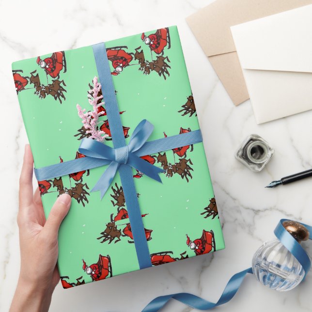 Papier Cadeau Père Noël avec sly sur vert (Cadeaux)