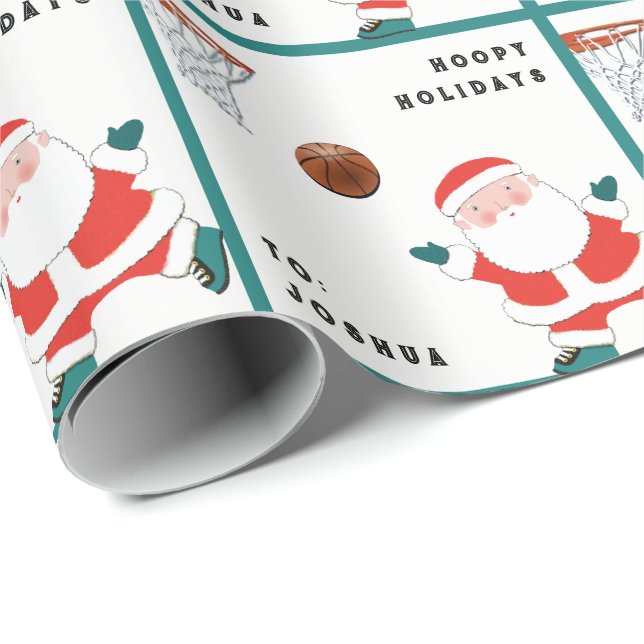 Papier Cadeau Père Noël basket-ball drôle (Coin rond)