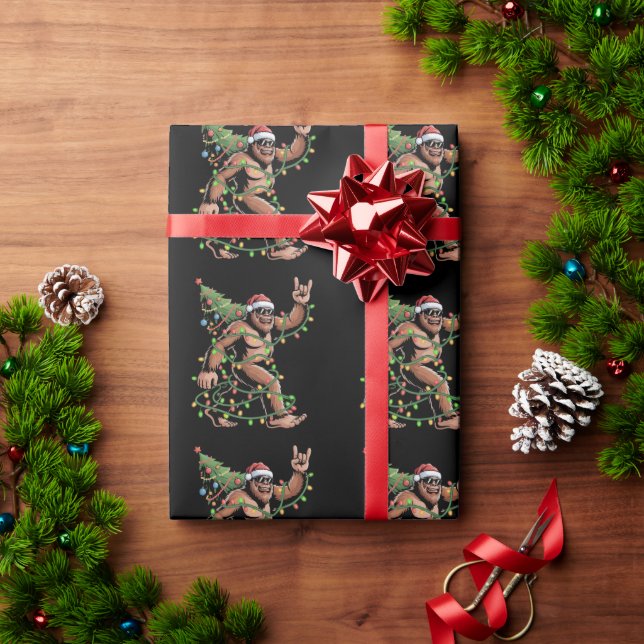 Papier Cadeau Père Noël Bigfoot Noël Arbre de Noël Lumières Sasq (Cadeau de vacances)