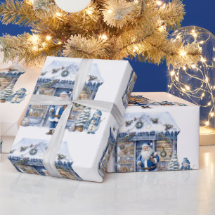 Papier Cadeau Père Noël bleu