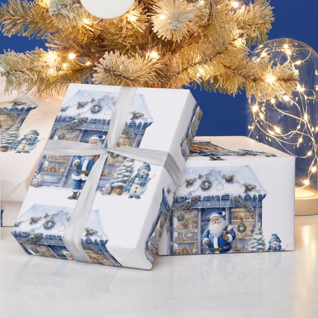 Papier Cadeau Père Noël bleu (Vacances)