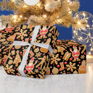 Papier Cadeau Père Noël & Bonhomme de Neige Biscuits de Noël au