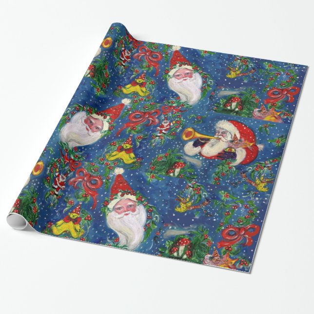 PAPIER CADEAU PÈRE NOËL BUGLER, JOUETS, RIBBONS, NUIT DE NOËL MU (Déroulé)