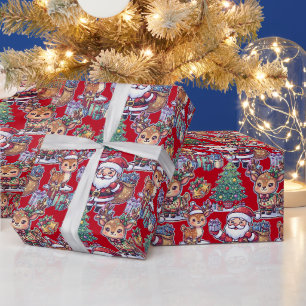 Papier Cadeau Père Noël Cadeaux Renne Festif Noël Rouge