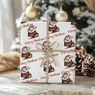 Papier Cadeau Père Noël capricieux minimaliste emballage drôle 