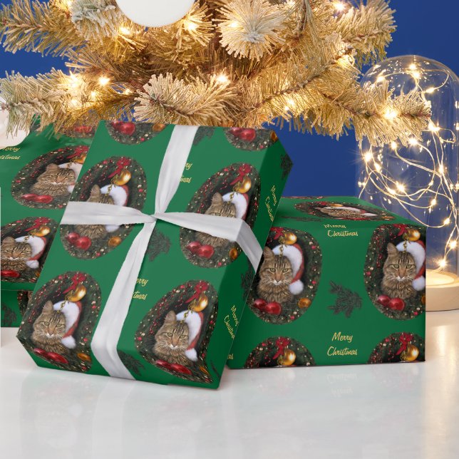 Papier Cadeau Père Noël Cat (personnalisable) (Vacances)