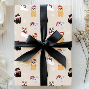 Papier Cadeau Père Noël Cats Cute Pet Kitty Motif de Noël