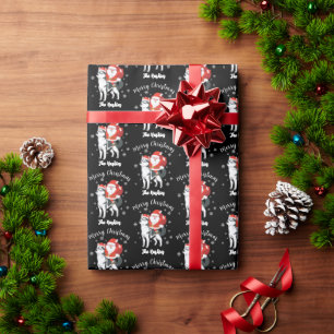 Papier Cadeau Père Noël chevauchant un chien Husky Joyeux Noël