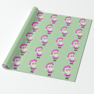 Papier Cadeau Père Noël chibi en costume rose