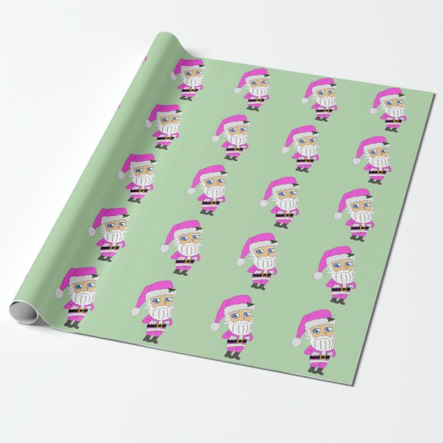 Papier Cadeau Père Noël chibi en costume rose (Déroulé)