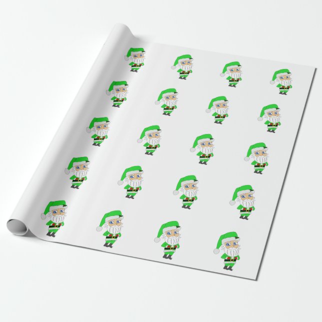 Papier Cadeau Père Noël chibi en costume vert (Déroulé)