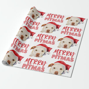 Papier Cadeau père Noël Chien Merry Pitmas drôle Pitbull Noë