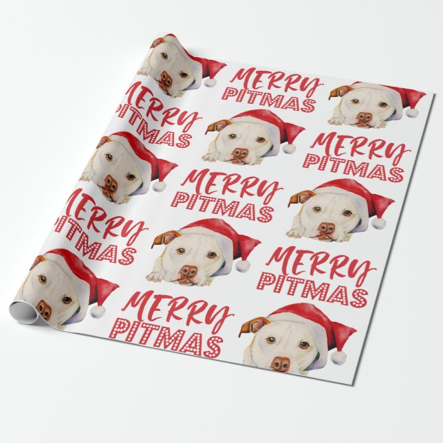 Papier Cadeau père Noël Chien Merry Pitmas drôle Pitbull Noël (Déroulé)