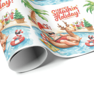 Papier Cadeau Père Noël Christmas Party à la piscine
