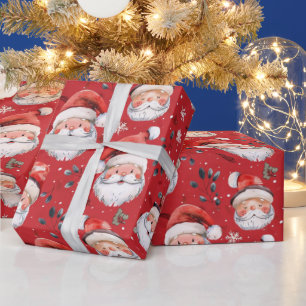 Papier Cadeau Père Noël Christmas sur arrière - plan rouge