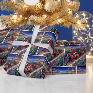 Papier Cadeau Père Noël Course Hippique Jockey Noël