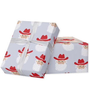 Papier Cadeau Père Noël Cowboy Noël Bleu
