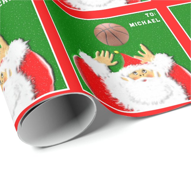 Papier Cadeau Père Noël de basketball (Coin rond)