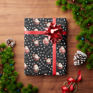 Papier Cadeau Père Noël de football en noir