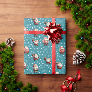 Papier Cadeau Père Noël de football sur Green-Blue
