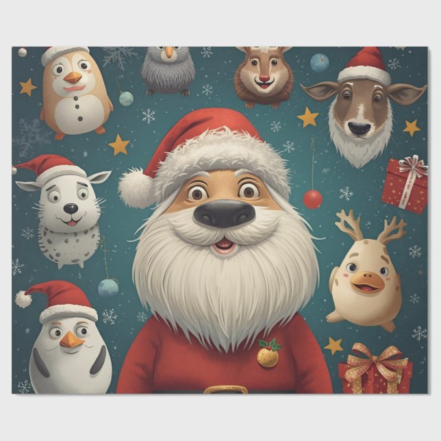 Papier Cadeau Père Noël de Noël animal (Plat)