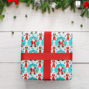 Papier Cadeau Père Noël de Noël drôle surpris par le poisson de 