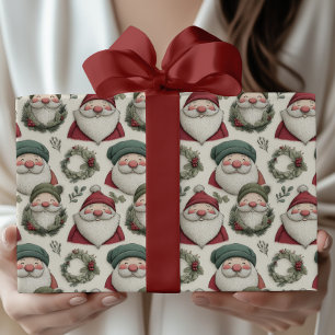 Papier Cadeau Père Noël de Noël fantastique avec des couronnes d