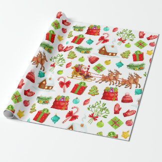 Papier Cadeau Père Noël de Noël festif sur le traîneau et les ca