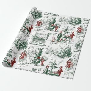 Papier Cadeau Père Noël de Noël Rouge Vert Rétro Nostalgique 