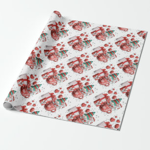 Papier Cadeau Père Noël de Noël Rouge Vert Tasse à thé Cœurs Cad