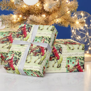 Papier Cadeau Père Noël de Noël victorienne vintage à cheval