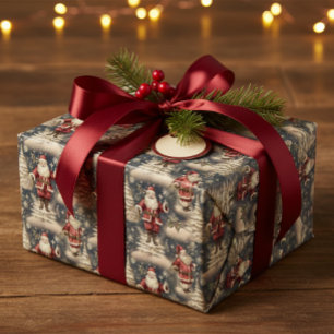 Papier Cadeau Père Noël de Noël vintage