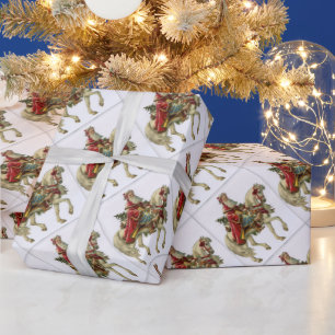 Papier Cadeau Père Noël de Noël Vintage à cheval