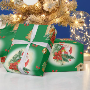 Papier Cadeau Père Noël de Noël vintage et décorations Vert 
