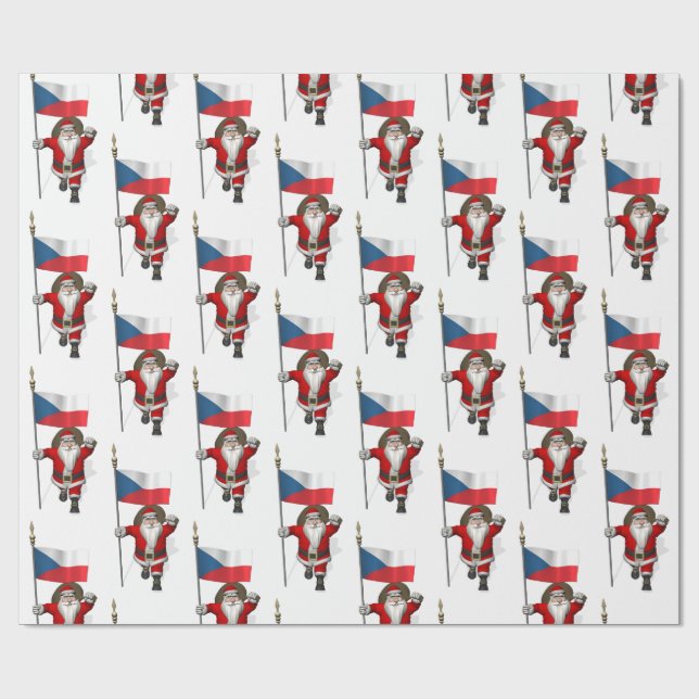 Papier Cadeau Père Noël Doux Avec Drapeau De République Tchèque (Plat)