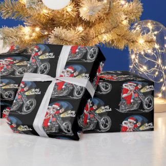 Papier Cadeau Père Noël drôle à moto fumant cigare à Noël
