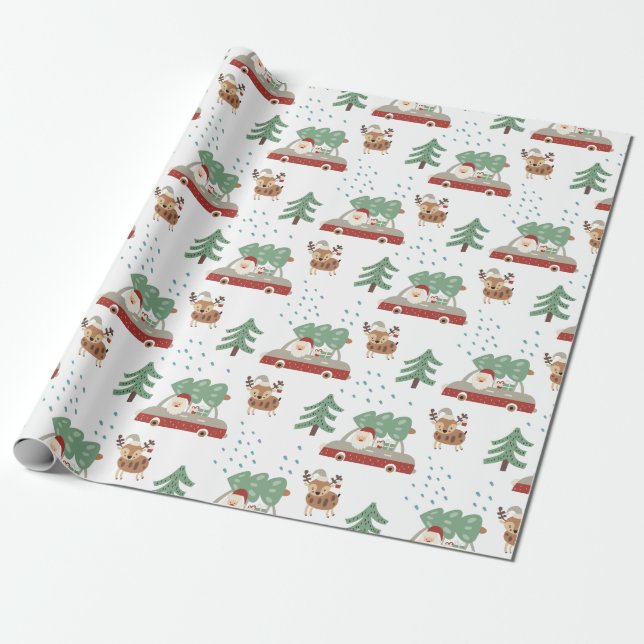 Papier Cadeau Père Noël drôle Forêt enneigée Noël (Déroulé)